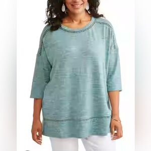 Terra & Sky Blue Tunic Top with PomPom Detail Size 2X 20W-22W